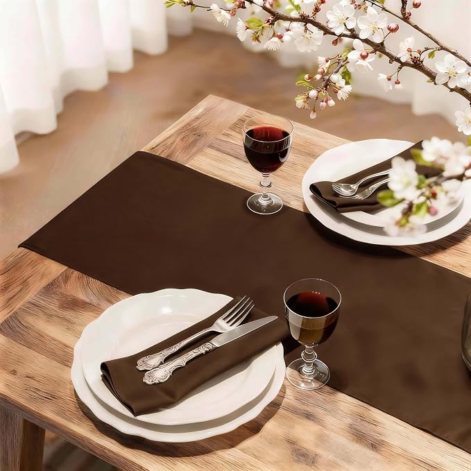 FOLINS&HOME Brown Waterproof Decorative Table Runner 108 Inches Long | 210GSM - Image 2