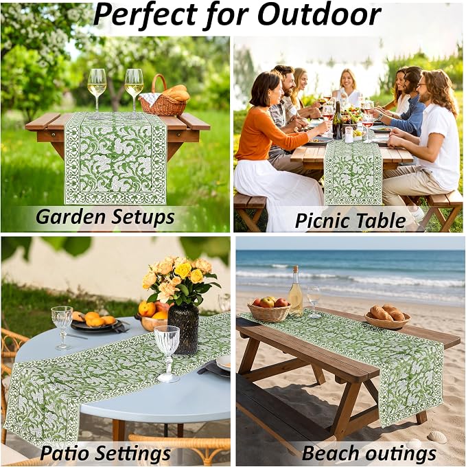 Sage Green Hand Block Print 100% Cotton Table Runner 16x90 Inch | Perfect - Image 7