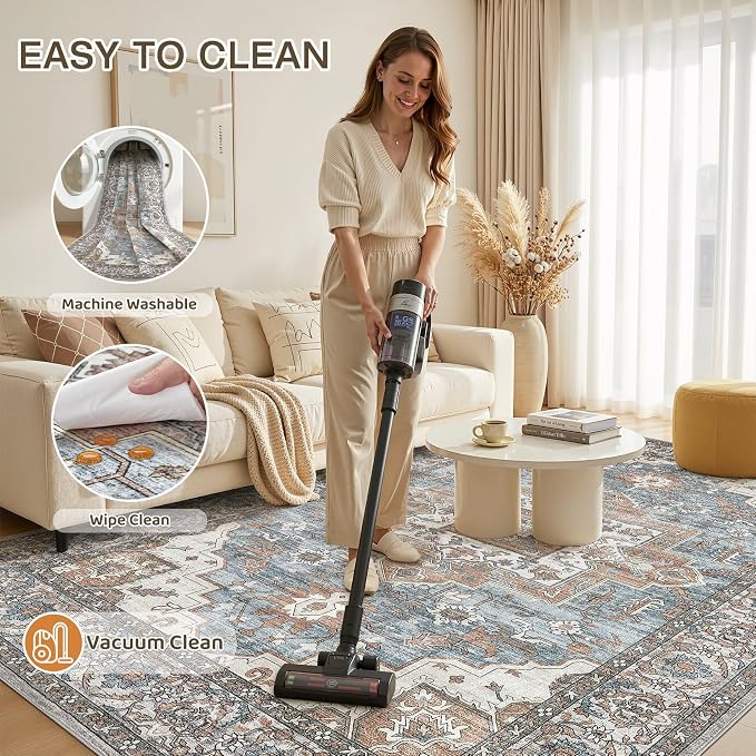 8x10 Area Rugs Living Room: Washable Vintage Rug Large Non-Slip Stain Resistant - Image 2