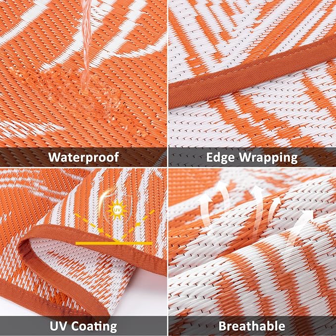 Pauwer Waterproof Outdoor Rug 6ft, Reversible Plastic Straw Patio Camping Rug - Image 3