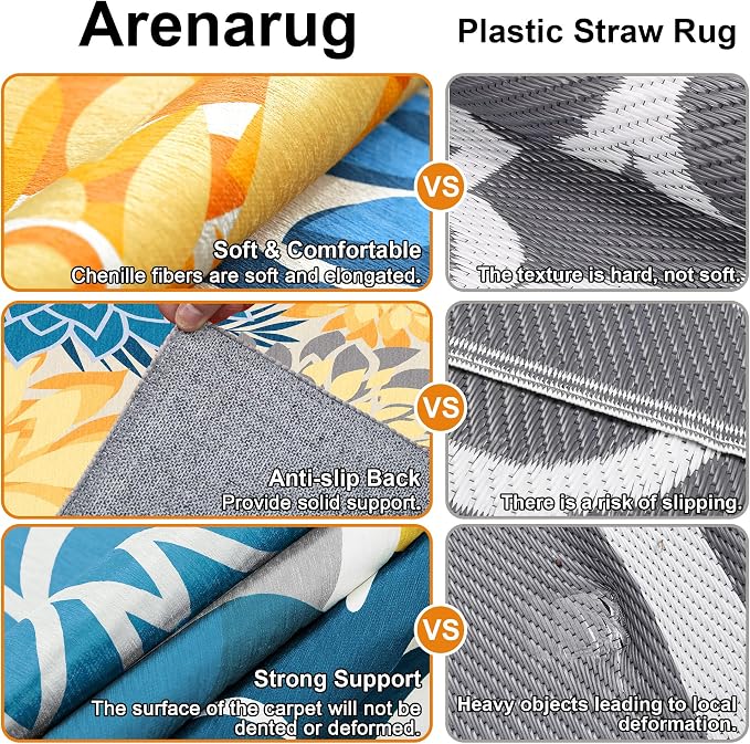 Colorful 9x12 Outdoor Area Rug Washable Multicolored Patio Rug Tropical - Image 4