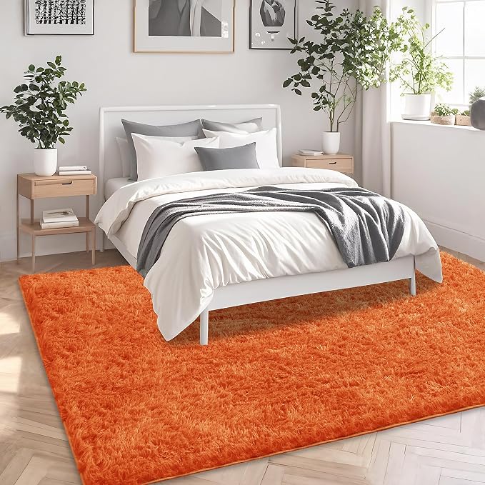 8x10 Orange Area Rugs for Living Room, Large Fluffy Shag Rug for Bedroom Nursery - Image 3