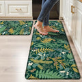 Dark Green Botanical Kitchen Rugs Set of 2 Plant Leaf Anti-Fatigue Kitchen Mat by Keensoft