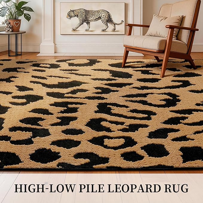 YIHOUSE 8×10 Ft Leopard Area Rugs, Washable High-Low Pile Plush Soft Rug - Image 3