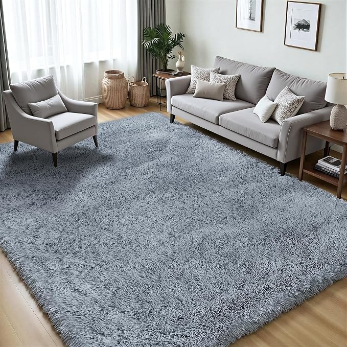 Area Rug for Living Room Bedroom: 5x7 Grey Soft Fluffy Shag Upgrade Non-Slip - Image 3
