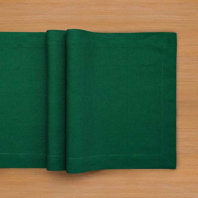 Solino Home 100% Pure Linen Table Runner Christmas Green, Fete 14 x 90 in | - Image 3