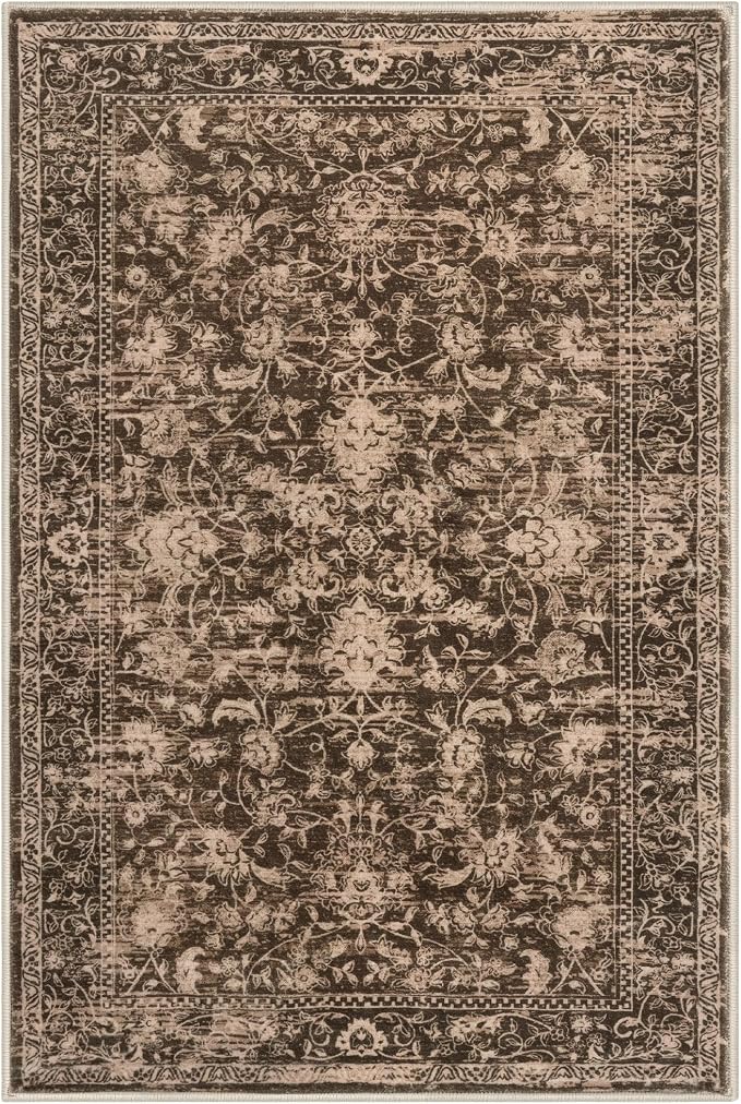 KILOCOCO Area Rug 4x6 Entryway Rug Washable Printed Vintage Floral Rubber - Image 9