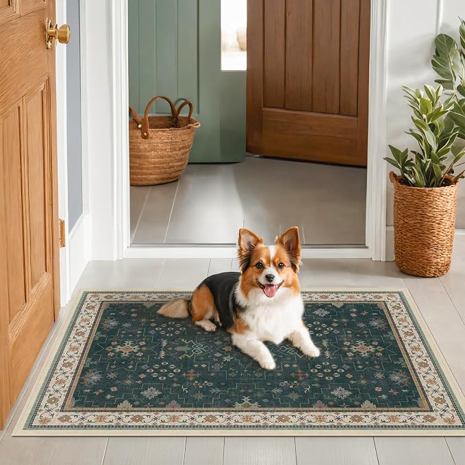 Dark Green Oushak 3x4 Large Entryway Rug - Image 3