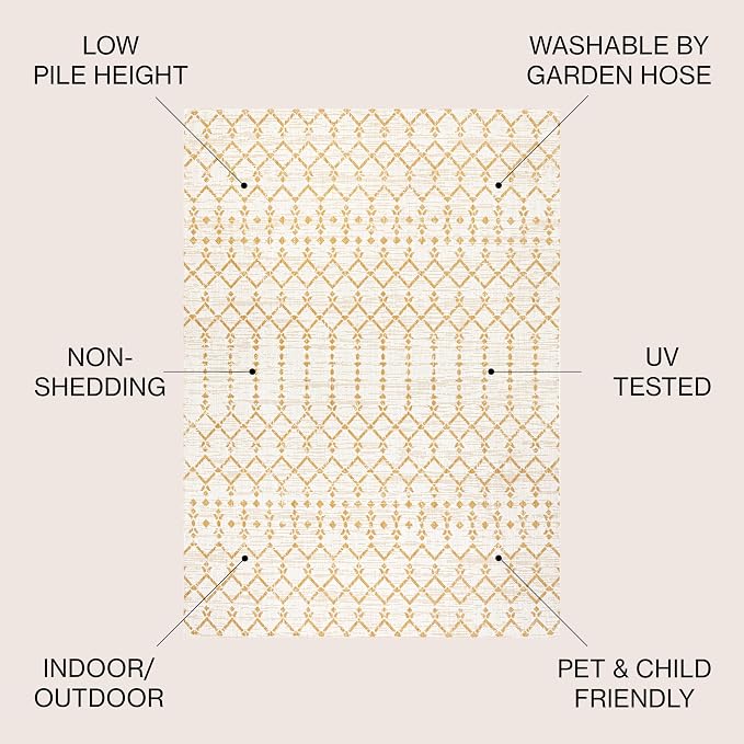 JONATHAN Y Moroccan Geometric Indoor Outdoor Round Area Rug 5 Ft Cream/Yellow - Image 2
