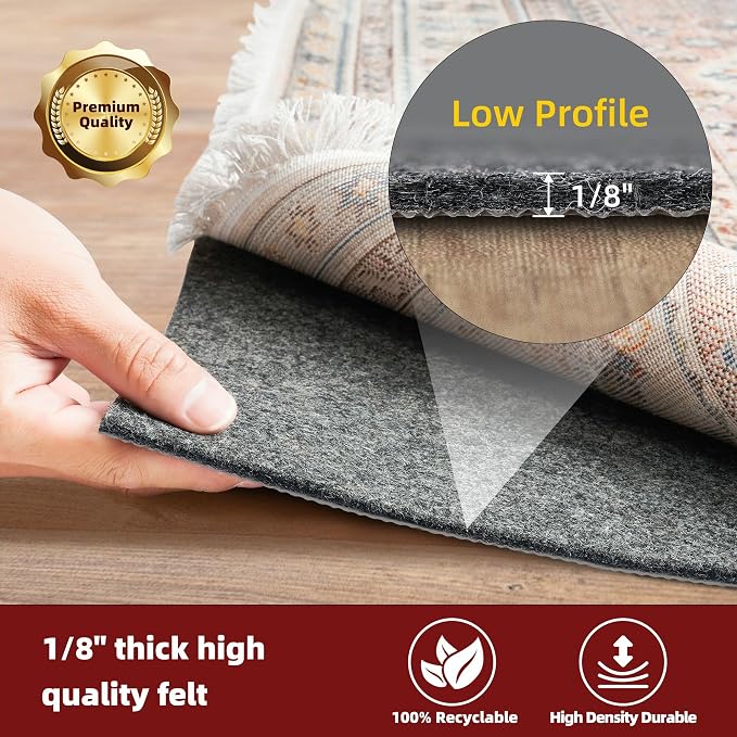 BAGAIL Felt and Natural Rubber Backing Rug Pads 1/8” Thick, 10 x 14 Ft Non Slip - Image 3