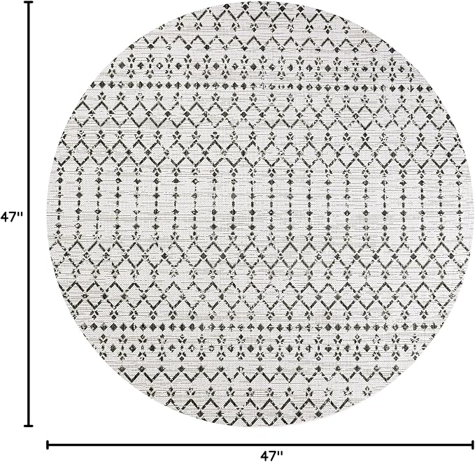 JONATHAN Y Moroccan Geometric Indoor Outdoor Round Area Rug 4 Ft Cream/Black - Image 2