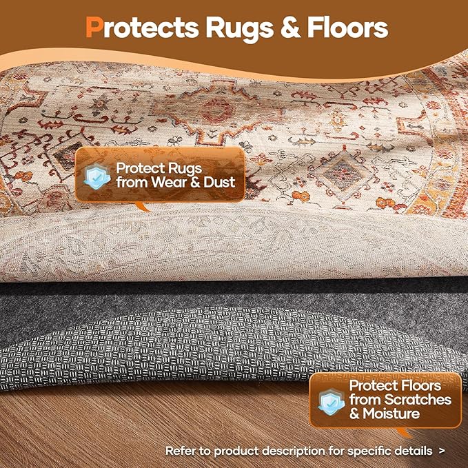 Veken 8 Ft Round Non Slip Cushioned Rug Pad Gripper, Felt and Silicone Backing - Image 5