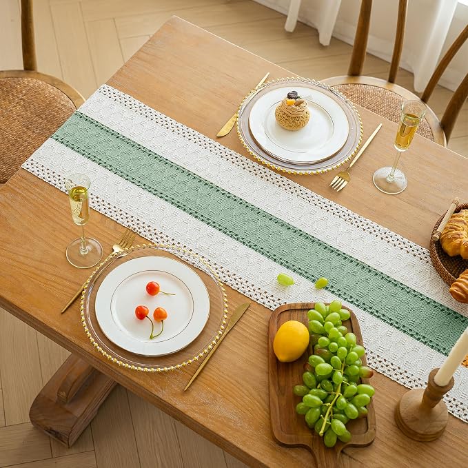Boho Table Runner for Home Decor 12x60 Sage Green Fall Decorations | 60 Inches - Image 7