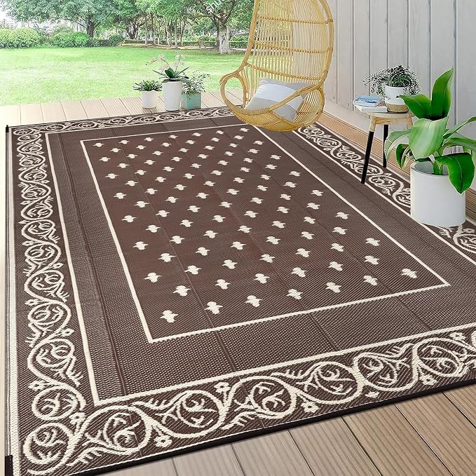 Pauwer Waterproof Outdoor Rug 8x10, Reversible Plastic Straw Patio Camping Rug by Pauwer