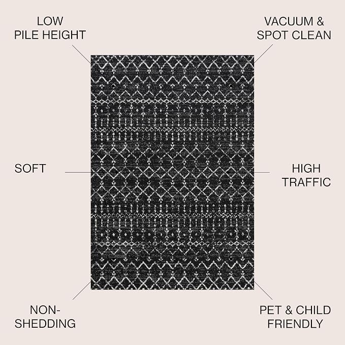 JONATHAN Y Boho Vintage Diamond Black/Ivory Round Area Rug 8 ft, Moroccan Hype - Image 2