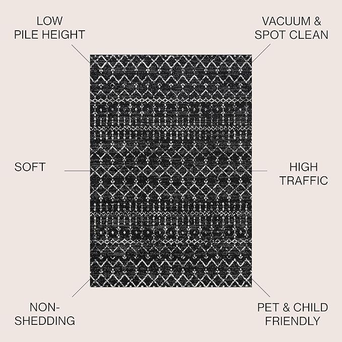 JONATHAN Y Boho Vintage Diamond Black/Ivory Round Area Rug 3 ft, Moroccan Hype - Image 2