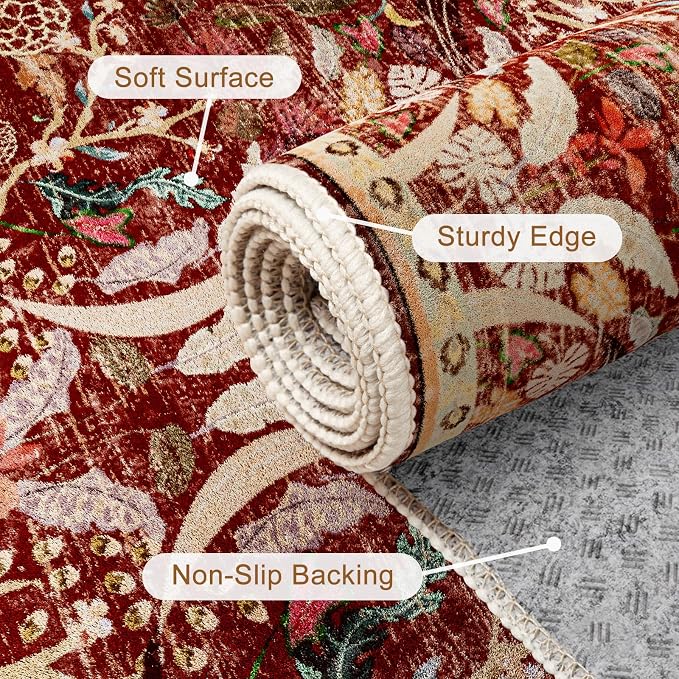 AMTOVO 6x9 Washable Area Rugs for Living Room, Non-Slip Large Soft Boho Floral - Image 5