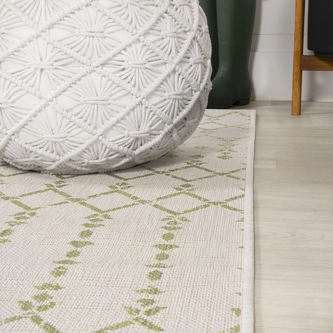 JONATHAN Y Moroccan Geometric Indoor Outdoor Runner Rug 2X8 Cream/Green - Image 4