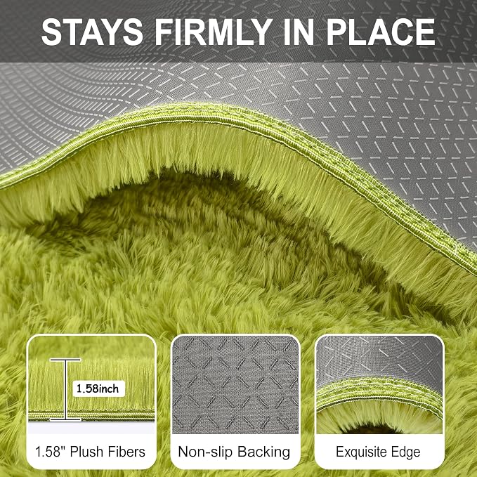 Soft Grass Green Fluffy Rug for Bedroom Living Room, 3x10 ft Fuzzy Green Shag - Image 6