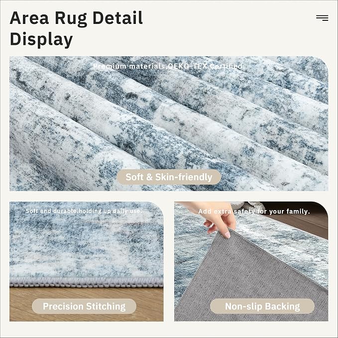 Soalmost 12x15 Washable Area Rug Blue/Grey Neutral Abstract Living Room Large - Image 6