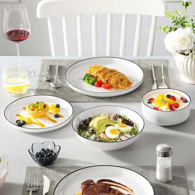 MALACASA 24 Pcs Porcelain Plates and Bowls Sets, Dinnerware Set - Image 8