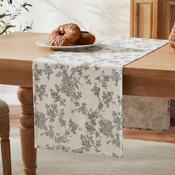 French Pastoral Farmhouse Table Runners, 13x60 Inch Black | 100% Organic Cotton - Image 7