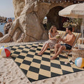 Outdoor Plastic Checkered Rug Waterproof Patio 5x8 Black Brown Diamond Geometry by WondRg