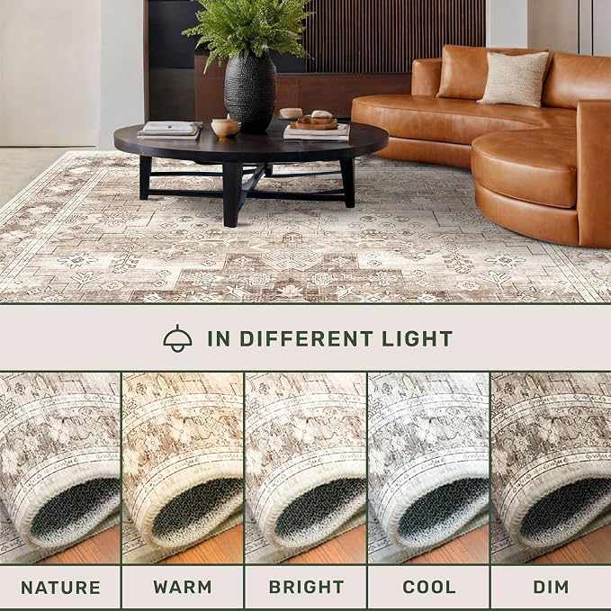 Hazo Haus Washable Neutral Farmhouse Living Room Rug, 5x7 Area Rugs - Image 8