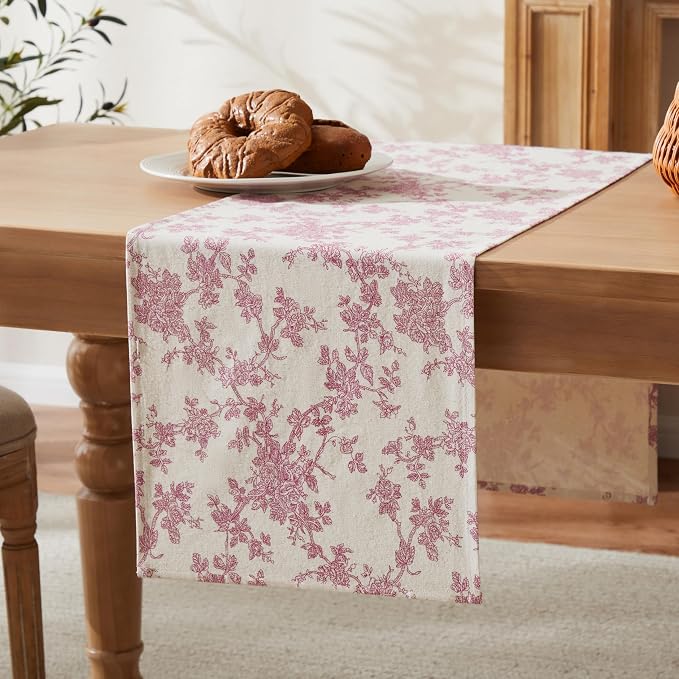 French Pastoral Farmhouse Table Runners, 13x108 Inch Rose Pink | 100% Organic - Image 7