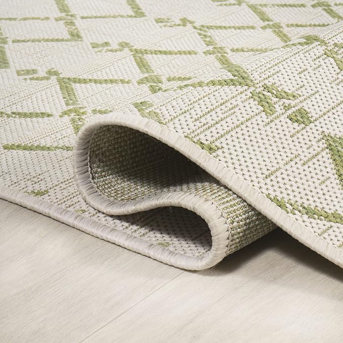 JONATHAN Y Moroccan Geometric Indoor Outdoor Area Rug 8X10 Cream/Green - Image 6