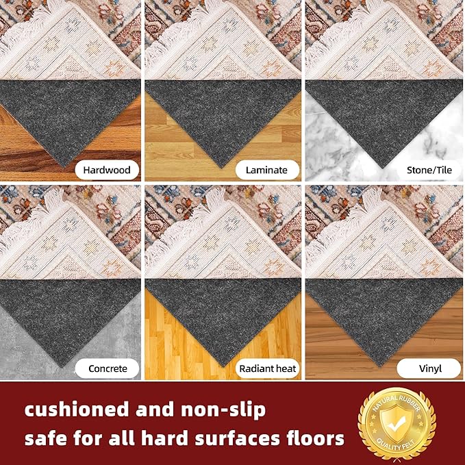 BAGAIL Felt and Natural Rubber Backing Rug Pads 1/8” Thick, Round 6 Feet Non - Image 6