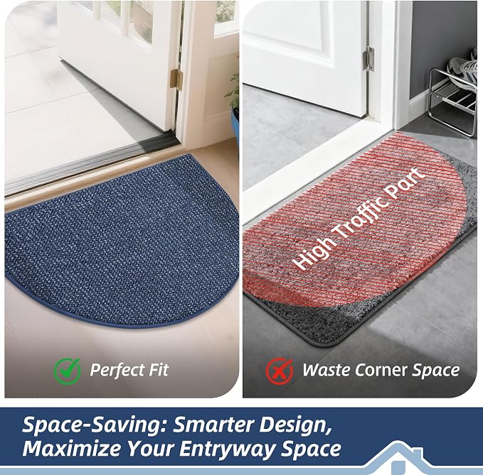BEQHAUSE Dirt Trapper Door Mat 17" x 30" Half Circle Non Slip Washable Doormats - Image 6