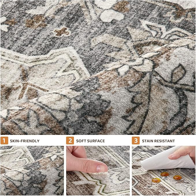 8x10 Area Rugs Living Room: Washable Vintage Rug Large Non-Slip Stain Resistant - Image 8