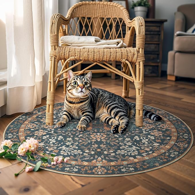 jinchan Zenith Round Rug 5ft Area Rug Soft 5'Round Floral Aesthetic Rug - Image 4