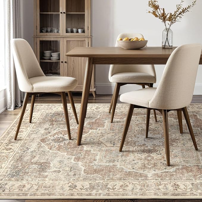 10x12 Washable Area Rug: Vintage Neutral Soft Non Slip Thin Large Floor Carpet - Image 6