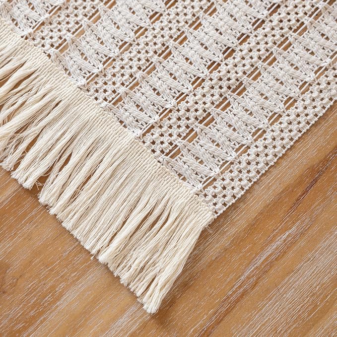 Keketoarrange Boho Macrame Table Runner 12x72 Inch | Woven Burlap Rustic Runner - Image 7