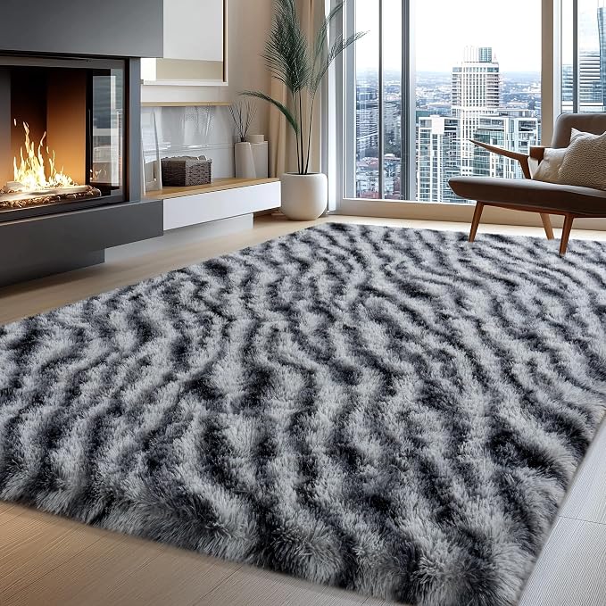 Fluffy Rugs for Living Room, 6x9 Ft Zebra Black and White Area Rug, Soft Large - Image 8