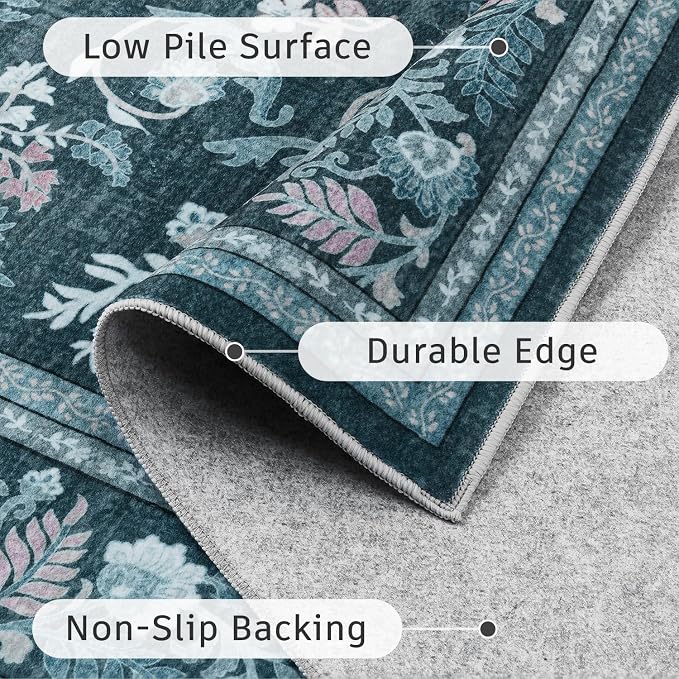 DCX Navy Blue 4x6 Area Rug, Machine Washable Non Slip Stain Resistant Soft - Image 5