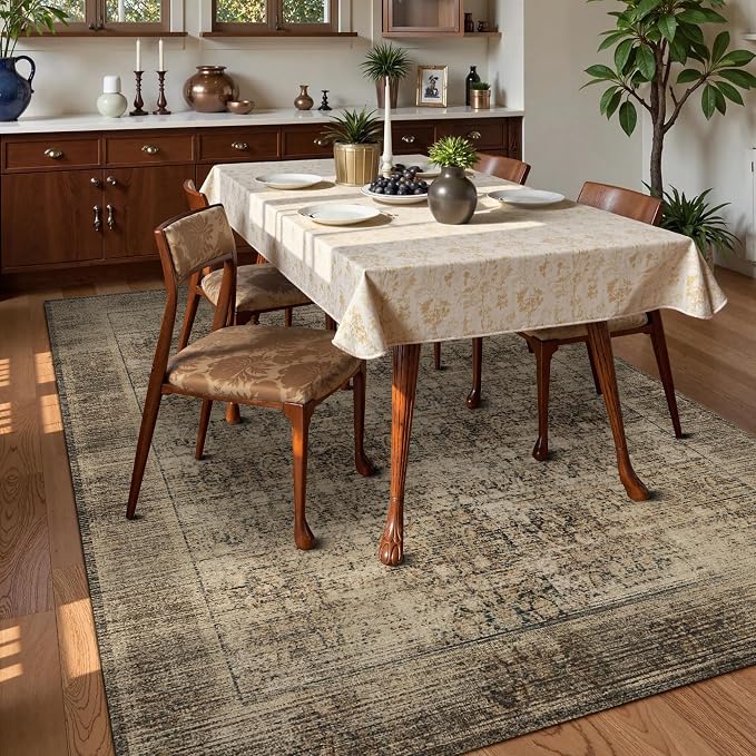 Washable Area Rug 6' x 9' Vintage Traditional Persian Mat - Image 3