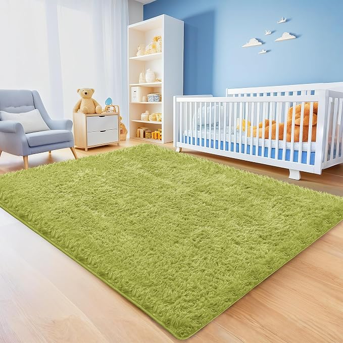 5x7 Green Grass Area Rugs for Living Room, Fluffy Shag Rug for Bedroom Indoor - Image 4