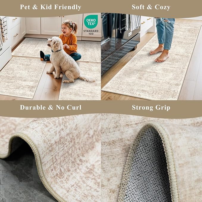 4 Piece Washable Kitchen Rug Set, Non Slip Kitchen Mats - Image 4