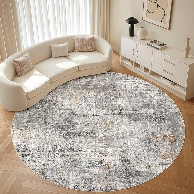8ft Round Rug Living Room Rugs: 8x8 Washable Circle Large Abstract Modern Soft by LOONGRUG