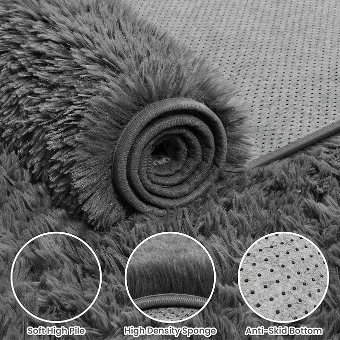 5x8 Area Rugs for Living Room: Soft Fluffy Shag Grey Rugs for Bedroom, Non Slip - Image 8