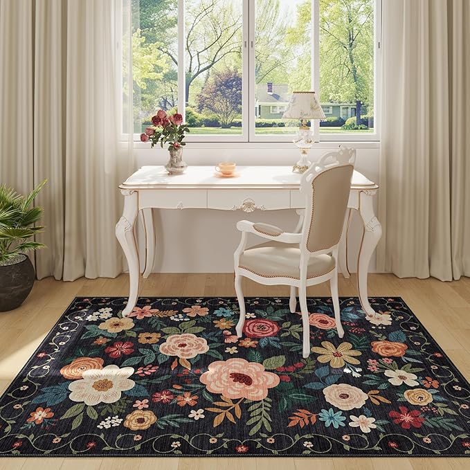 DUKINO 4x6 Feet Office Chair Mat, Lightweight Non Slip Washable Floral Area Rug - Image 7