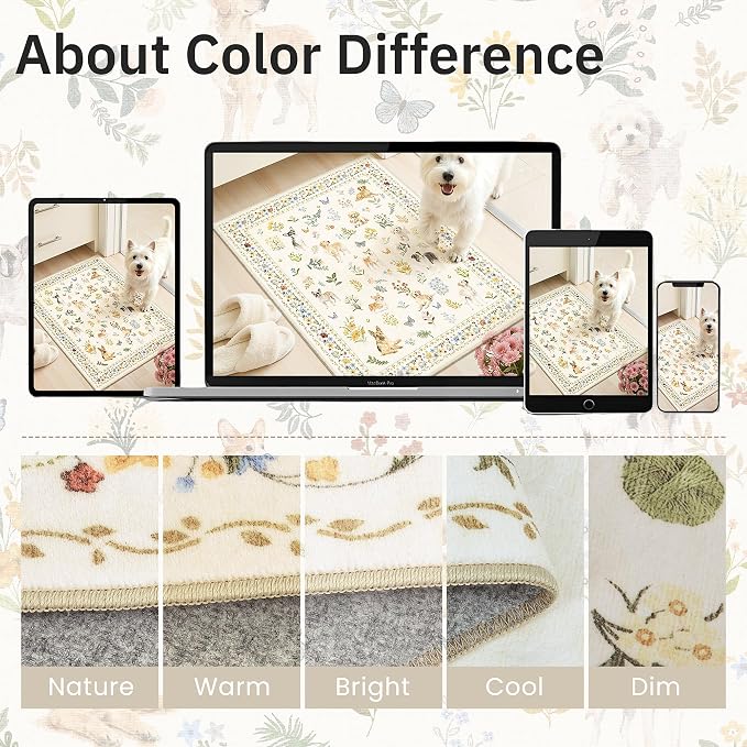 Soalmost 2x3 Dog Rugs for Entryway, Machine Washable Door Mat Animal Floral - Image 9