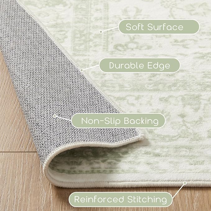 Sage Green Rug 5x7 Baby Girl Nursery Decor Neutral Boho Floral Pattern - Image 3