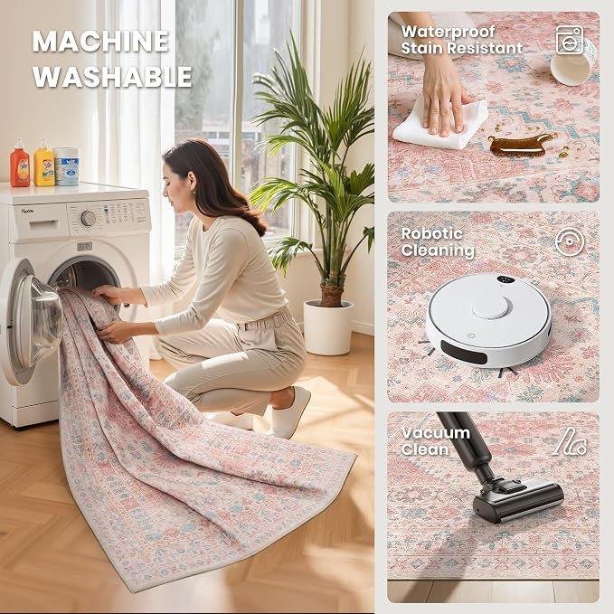zesthome 9x12 Area Rugs for Girls Bedroom, Low Pile Machine Washable Rugs - Image 5