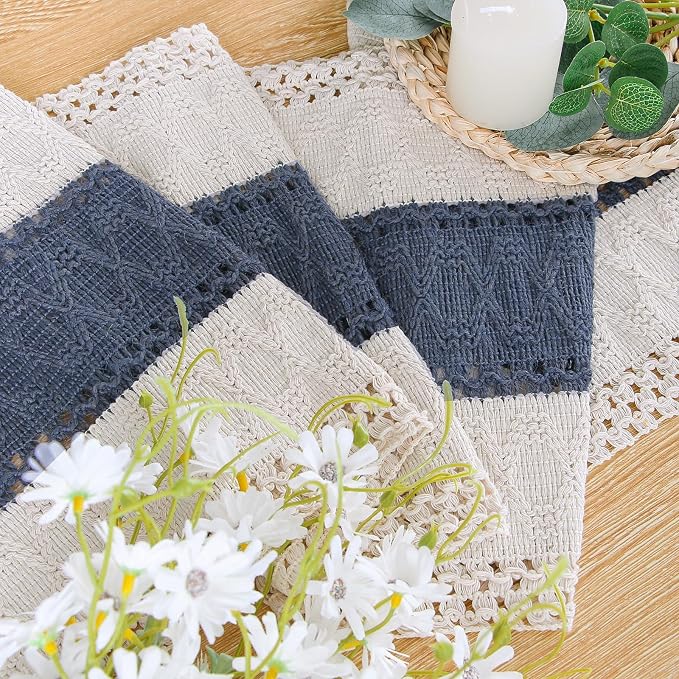 Boho Table Runner for Home Decor 12x36 Blue Fall Rustic Decorations | 36 Inches - Image 3