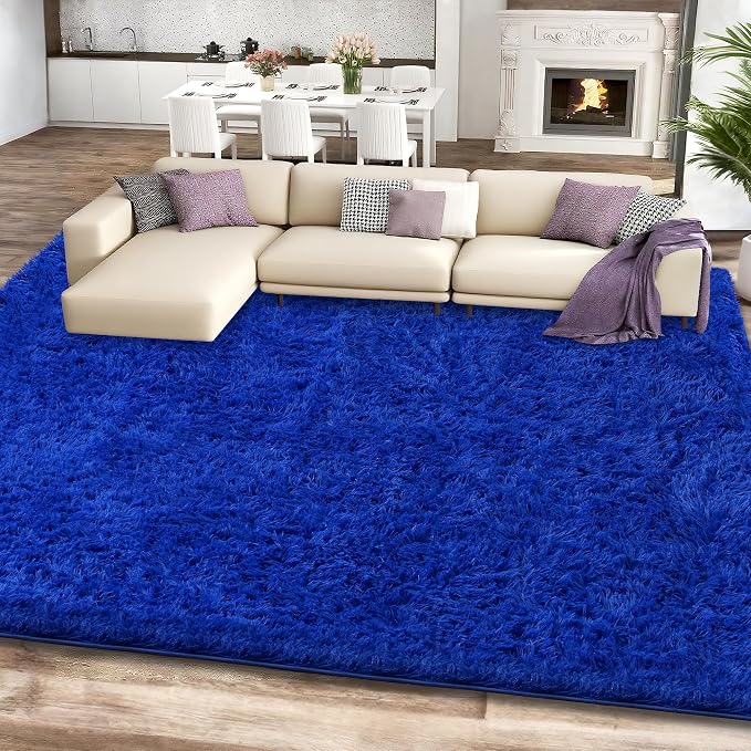 8x10 Blue Shag Area Rugs for Living Room, Large Fluffy Shaggy Rug for Bedroom by Unknown