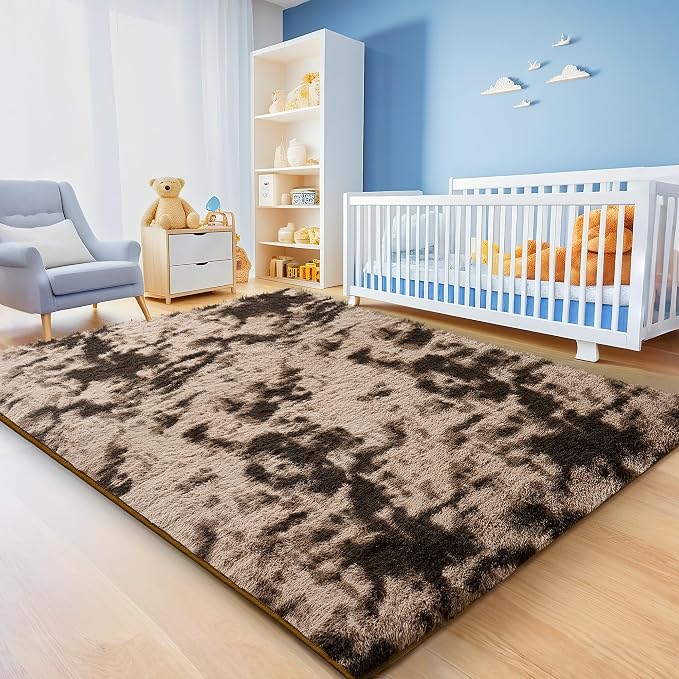 Tie-Dyed Brown Area Rug for Bedroom, 4x6 Fluffy Shag Rugs for Living Room - Image 3